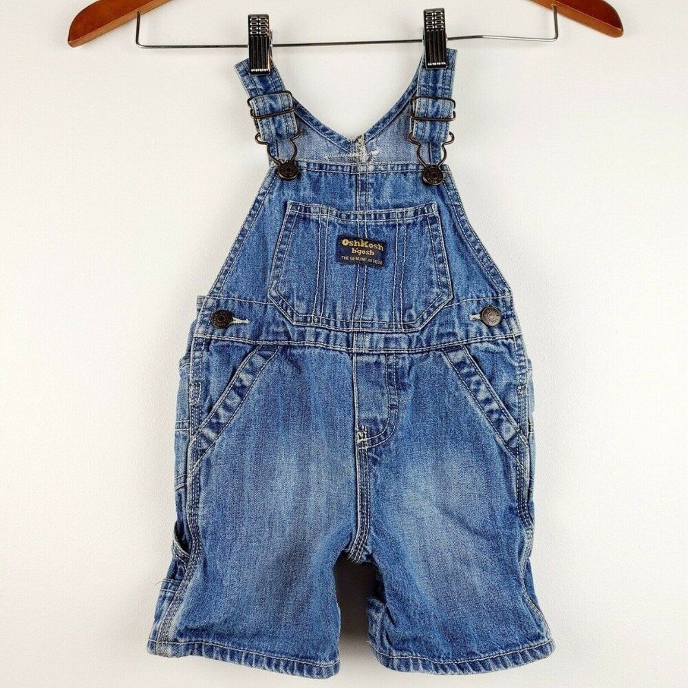 OshKosh Bgosh Vestbak Infant Boys Denim Jean Carpenter Overall Shorts 12 Months - Picture 2 of 10